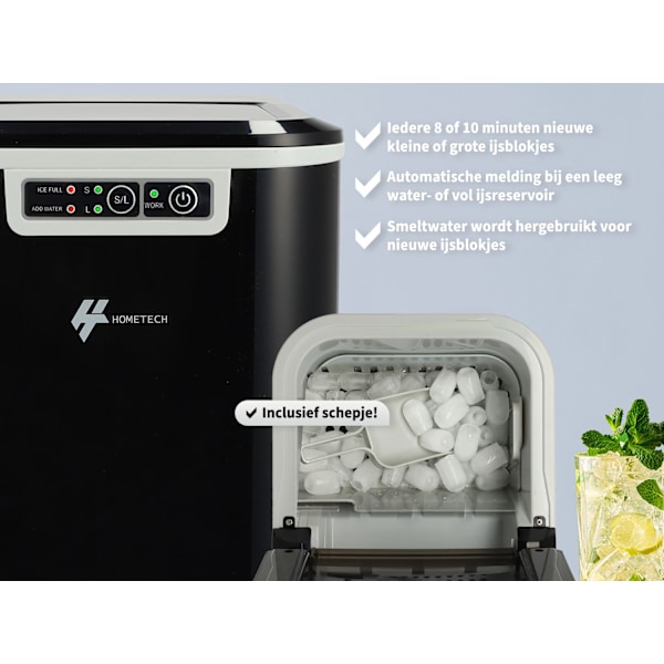 HomeTech Isbitarmaskin - Isbitsmaskin - 2,2 Liter - Svart