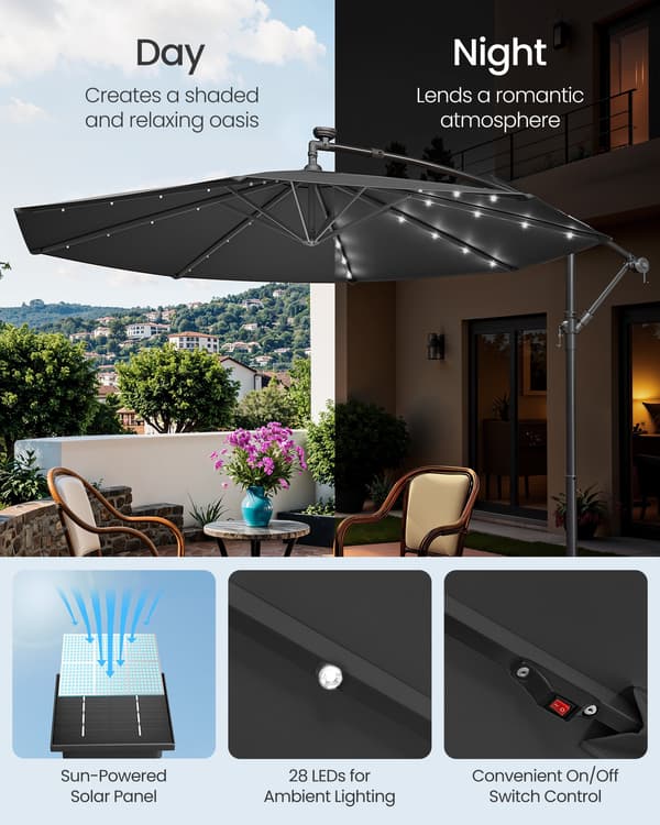 Haveparasol med solcelledrevne LED-lys, 3 m