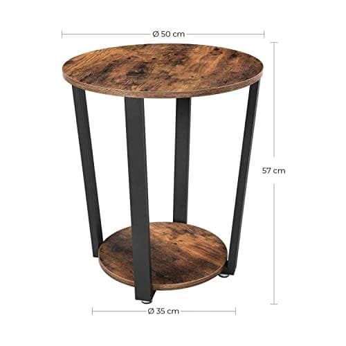 Vasagle sidebord, rundt endebord med stålramme, til dagligstuen, rustik brun og sort