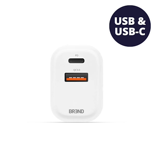 BREND BR-2212 Hurtiglader - Hurtigopladningsadapter - USB og USB-C-tilslutning