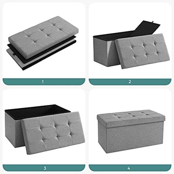 Songmics Linnedstof opbevaringsbænk Ottoman alsidig pladsbesparende Light Grey