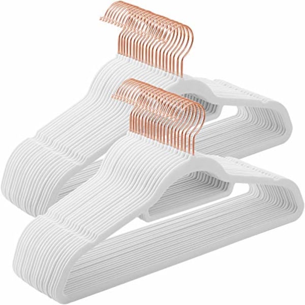 Songmics Fløjlsbøjler, sæt med 50 bøjler til tøj, hvid