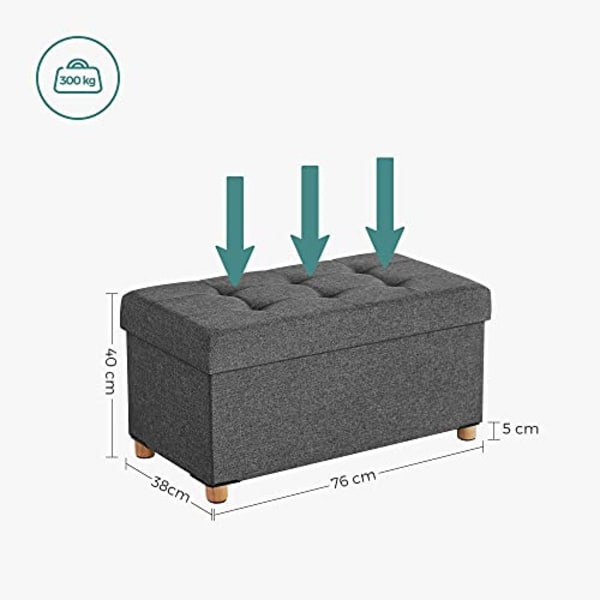 Songmics Storage Ottoman, vadderad vikbar bänk, bröst med lock, träfötter, mörkgrå