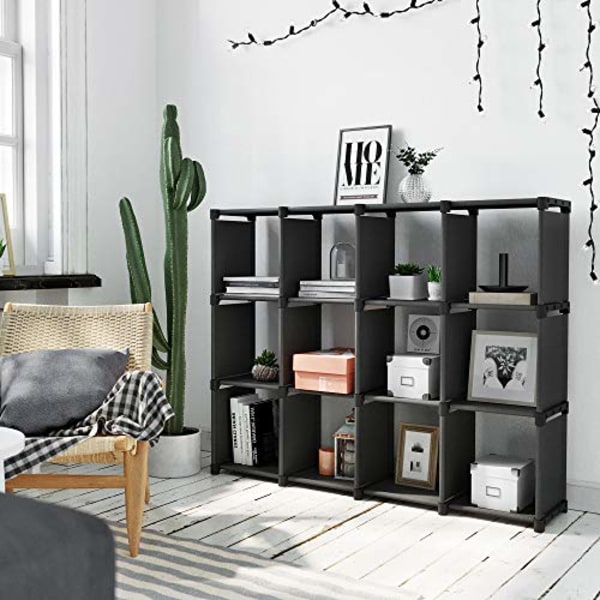 Songmics Cube Storage, 12 Cube Reol, DIY Garderobearrangør, Opbevaringsreol, Sort