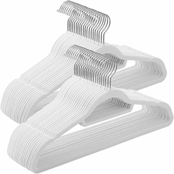 Songmics fløjlsbøjler, 50 stk., skridsikre bøjler, 0,6 cm tykkelse, hvid