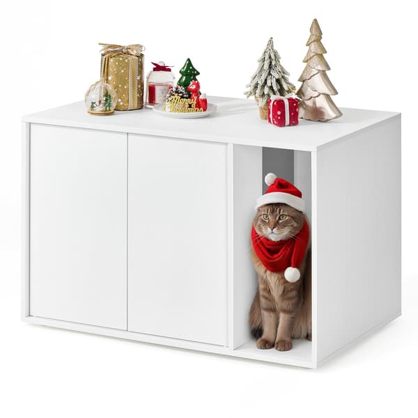 Kattlåda, katthus, för stora katter, sidobord, soffbord, Snövit