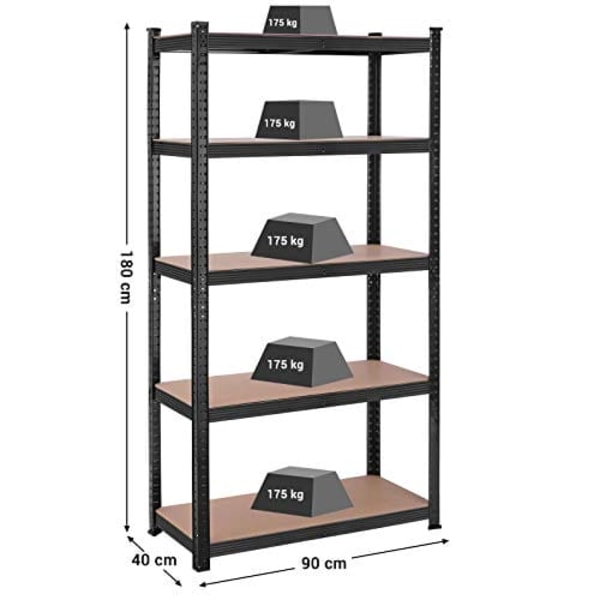 SONGMICS 5-etagers reol, stålreol til opbevaring, 40 x 90 x 180 cm, sort