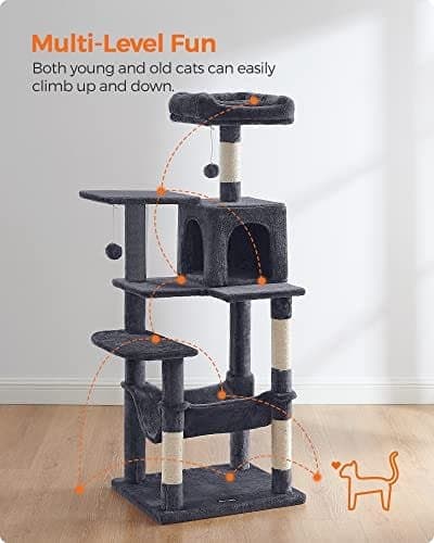 Feandrea Multi-Level katttorn - 55 x 45 x 143 cm - Rökgrå