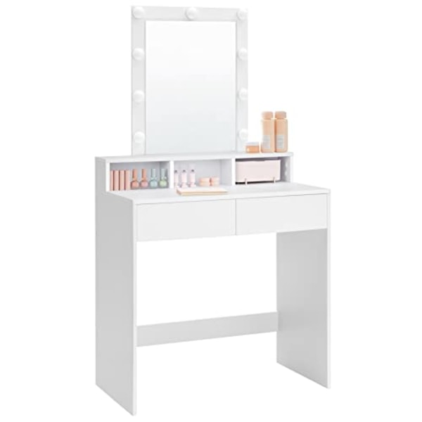 VASAGLE Meikkipöytä (Vanity) 145 x 80 x 40 cm, LED-valo säädettävällä kirkkaudella, Valkoinen