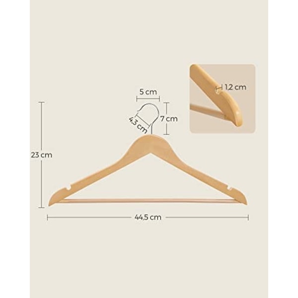 Songmics (Lönnträ) 44,5 cm Träklädhängare i trä med byxstång (Naturlig, 50)