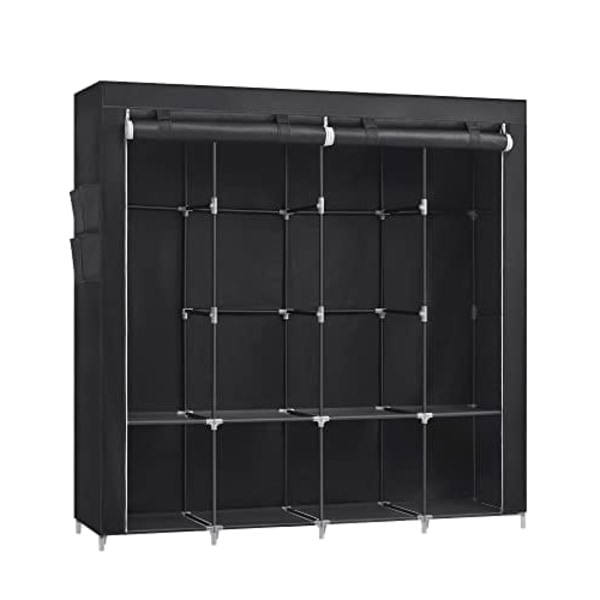 Songmics Tøj Garderobe, bærbar garderobe, med 4 bøjleskinner, sort