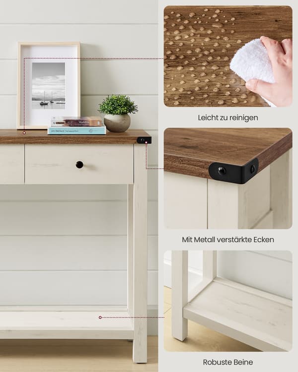 Konsolbord, Sidebord, Smalt Sofabord, Landlig Stil