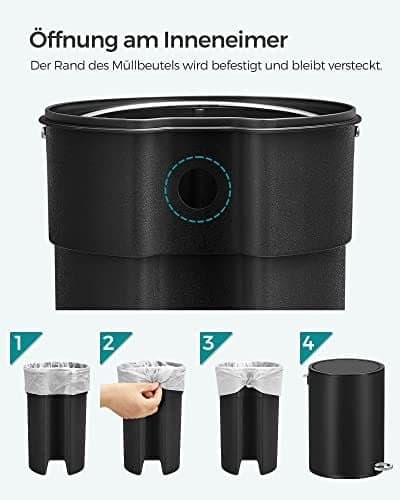 Songmics Pedalspand til badeværelset, 3 liter, stål