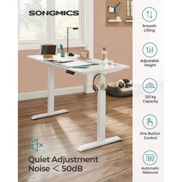 Songmics højdejusterbart elektrisk skrivebord, skrivebordsstativ, dobbelt motor, stål, hvid