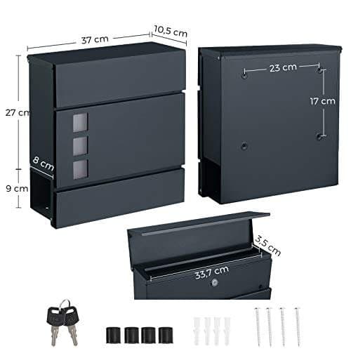 Songmics Modern Mailbox, låsbar väggmonterad postbrev, lätt att installera, Anthracite Gray