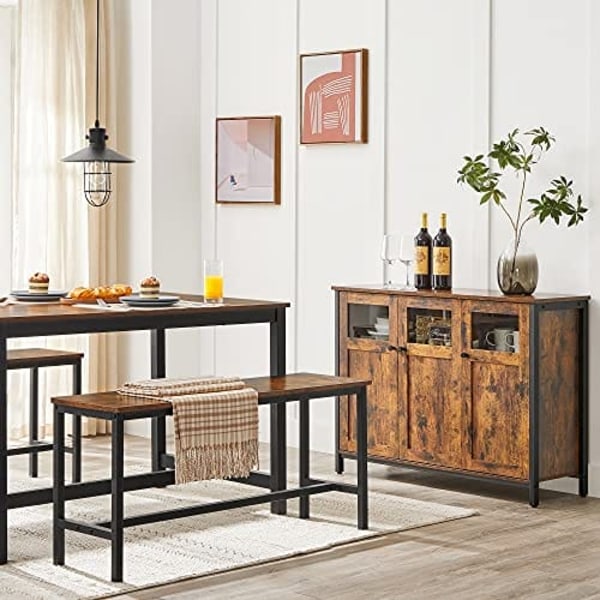VASAGLE sideboard, buffébord, förvaringsskåp med glasdörrar, rustikt brunt och svart