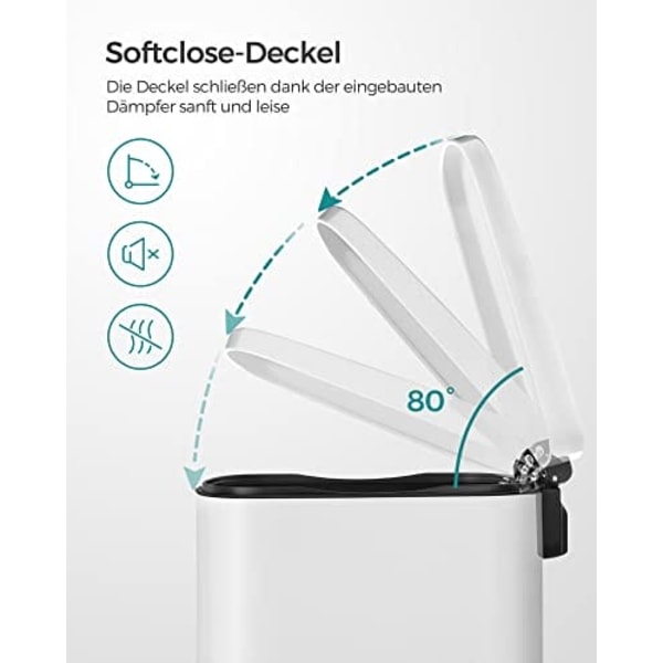 Songmics Kitchen Pedal Bin, 50L skräpavfallsfack, med plast inre hink, vit