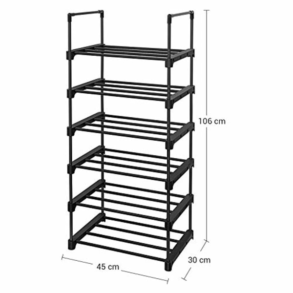 Songmics 6-lags skostativ, skoopbevaringsorganisator, 45 x 30 x 106 cm, sort