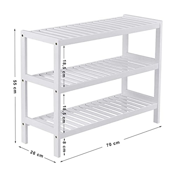 Songmics bambu kenkäteline, 3-tason säilytyshylly, 70 x 26 x 55 cm säilytyshylly, valkoinen