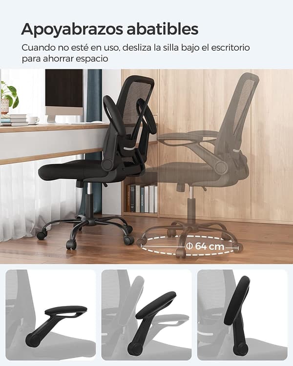 SONGMICS Kontorstol, Skrivebordsstol, Mesh Drejestol, Ergonomisk Computerstol, Sort