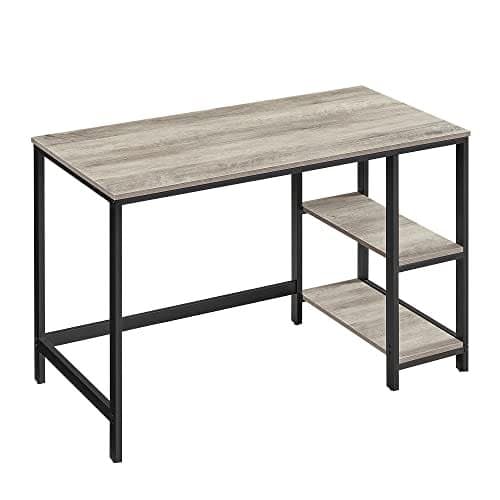VASAGLE Computerbord, Skrivebord med 2 hylder, Stålramme, Greige og Sort