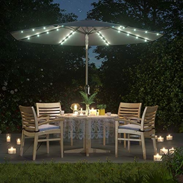 SONGMICS 3 m haveparasol med solcelledrevne LED-lamper, grå