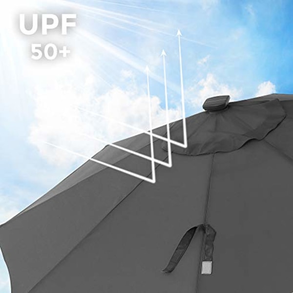 SONGMICS 3 m haveparasol parasol med solcelledrevne LED-lys, grå