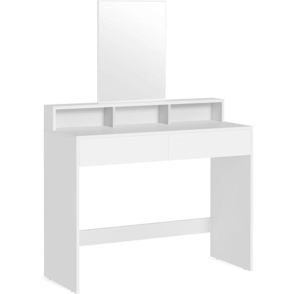 VASAGLE Sminkbord med stor spegel 2 lådor 3 öppna fack Kosmetikbord Modernt Vit