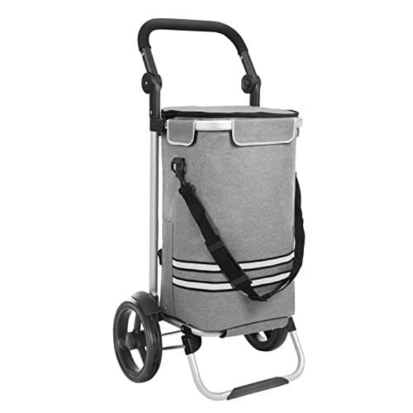 Songmics Shopping Trolley, Foldbar kundvagn, fast, med isolerad kylväska, 35L, grå