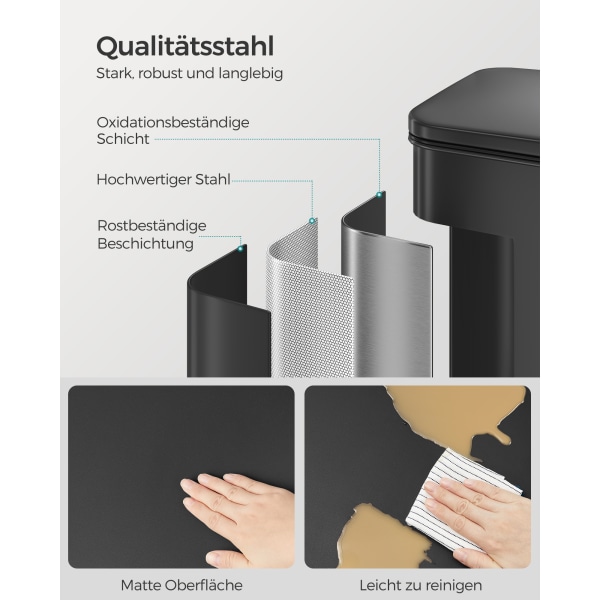 SONGMICS Jäteastia, 10,5 gallonaa (40L), teräs, musta