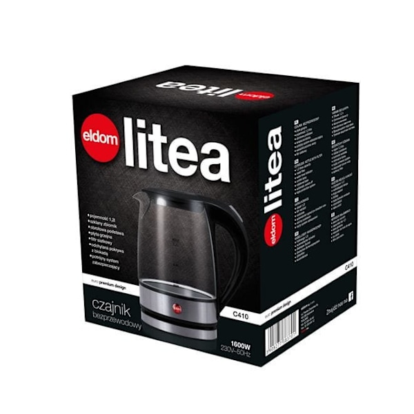 Glass vattenkokare Eldom Lite 1500W kapacitet. 1,2 liter