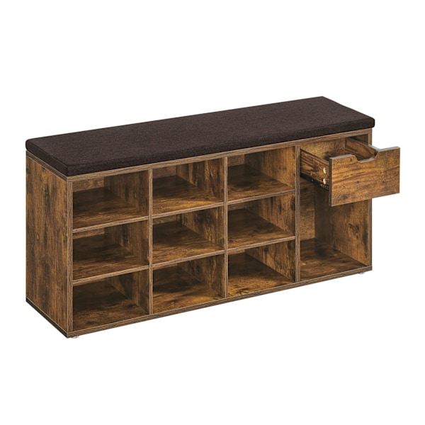 VASAGLE Kenkäteline, Kenkäteline laatikolla ja avoimilla lokeroilla, 30 x 104 x 48 cm Vintage Ruskea