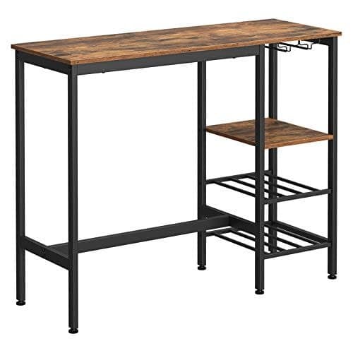 Vasagle High Table, matbord för vardagsrum, kök, 110 x 40 x 90 cm, rustikbrun och svart