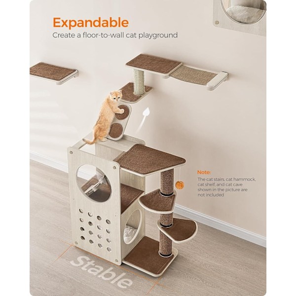 Feandrea Clickat Cat Tree, Modern Cat Tower, Cat House, Havregryn Brun och Kaffe Brun