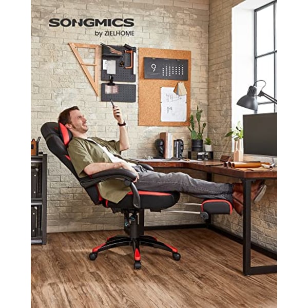 Songmics Executive kontorstol, ergonomisk, sort/rød