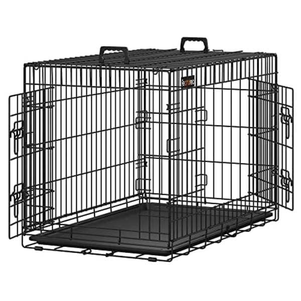 Hundebur, Foldbar, 92,5 cm Lang, 2 Døre, L, Sort