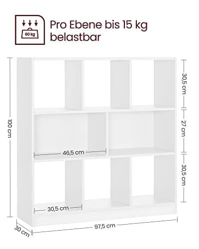 Vasagle bogreol, træreol med åbne cubbies, hvid