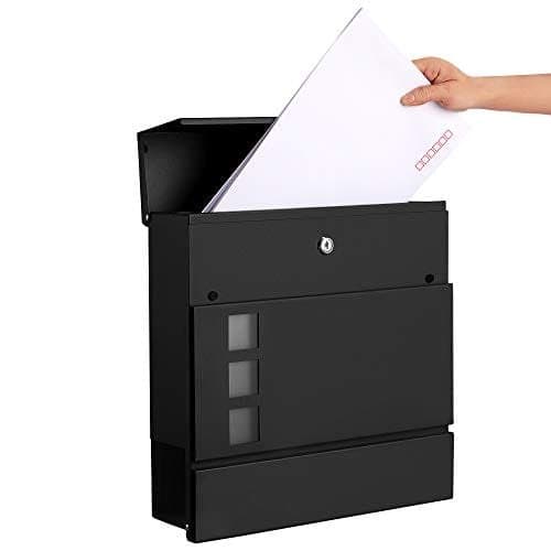 SONGMICS Moderni postilaatikko, lukittava seinälle asennettava postilaatikko, musta