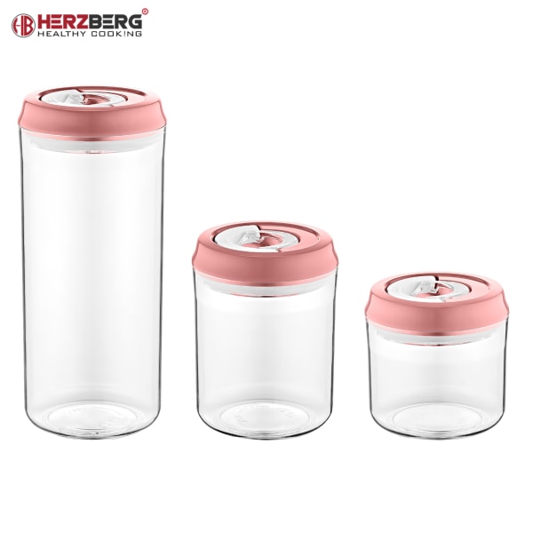 Herzberg vakuum förvaringsburk uppsättning - rosa