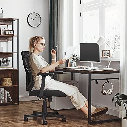 SONGMICS Kontorstol i mesh i midten, svingbar ergonomisk stol sort