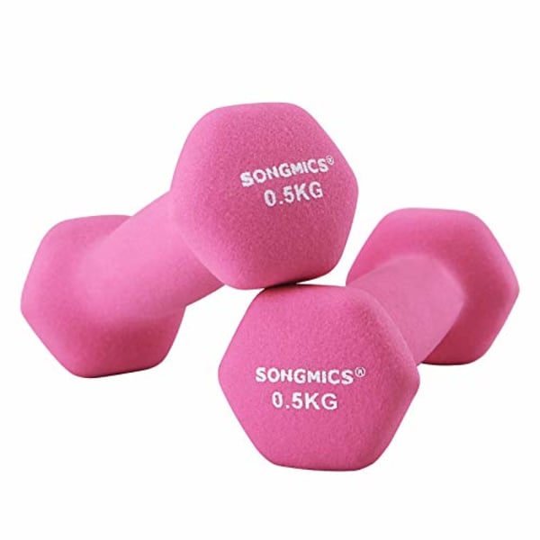 Songmics 2 käsipainoa, 2 x 0,5 kg liukumattomat neopreenikäsipainot, mattapintainen, vaaleanpunainen