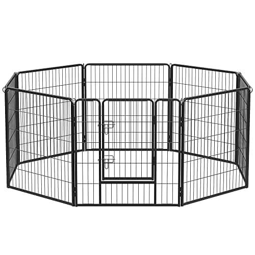 Feandrea 8-panels legeplads, bur i jern, kraftig kæledyr, 77 x 80 cm, sort