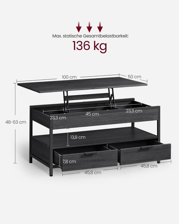 Sofa Bord, Stuebord, med Opbevaringsskuffer, Koksgrå og Blæksort