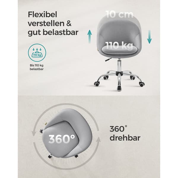 Drejestol, Skrivebordsstol, Skumpolstring, Justerbar i Højden, Grå