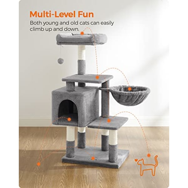 Feandrea Multilevel Cat Tree, 110 cm katttorn, kattlägenhet, ljusgrå