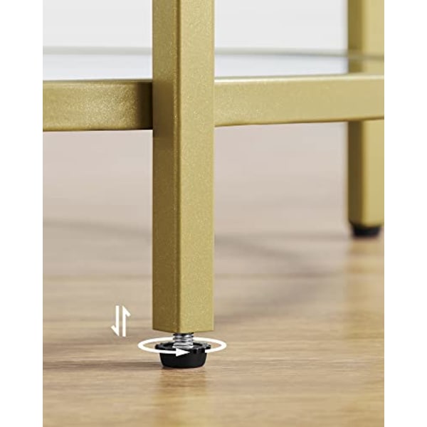 Vasagle rund sidobord, härdat glasändbord med gyllene metallram, litet soffbord, guld