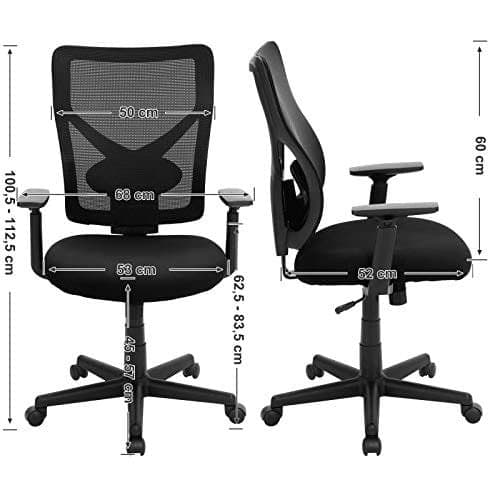 SONGMICS Kontorstol i mesh i midten, svingbar ergonomisk stol sort