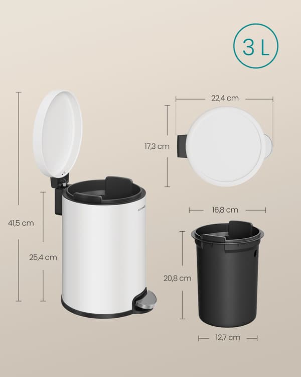 Pedalhink för badrum, (3 l) stål, vit