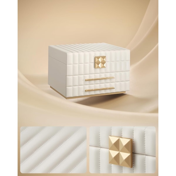 3-vånings Smyckeskrin med Spegel, Smyckeskåp, 21,5 X 24 X 15,8 Cm, Presentidé, Molnvit
