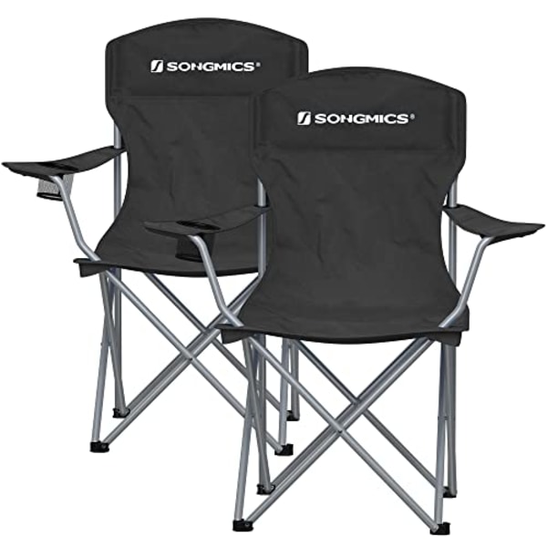SONGMICS 2 Foldbare Campingstole, Komfortable, Stærk Struktur, Udendørsstole, Sort